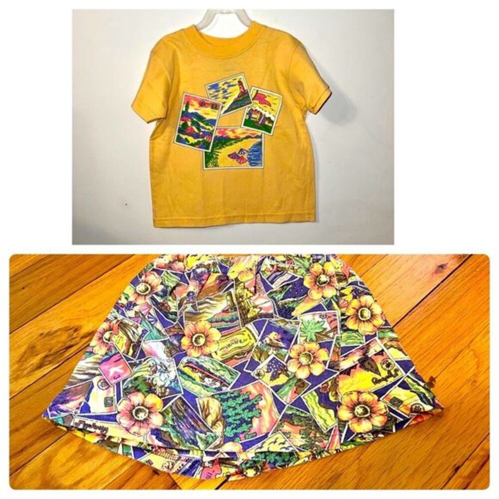 Vintage 1990s Punch! Travel Theme T-Shirt Skort Set